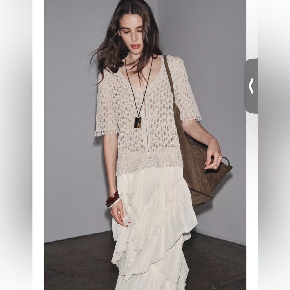 Zara Pointelle Knit Cardigan - NEW WITH TAGS - Picture 3 of 6